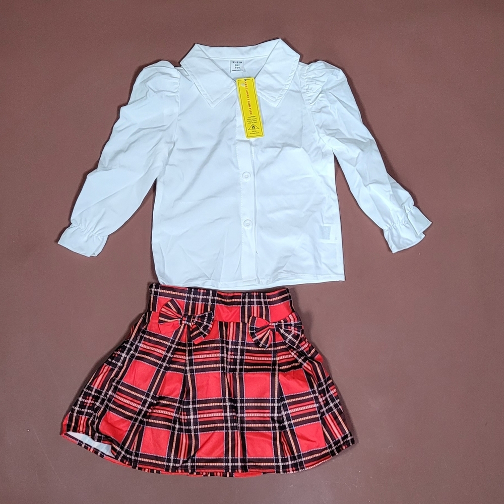 SHEIN Red and Black Plaid Kids Skirt